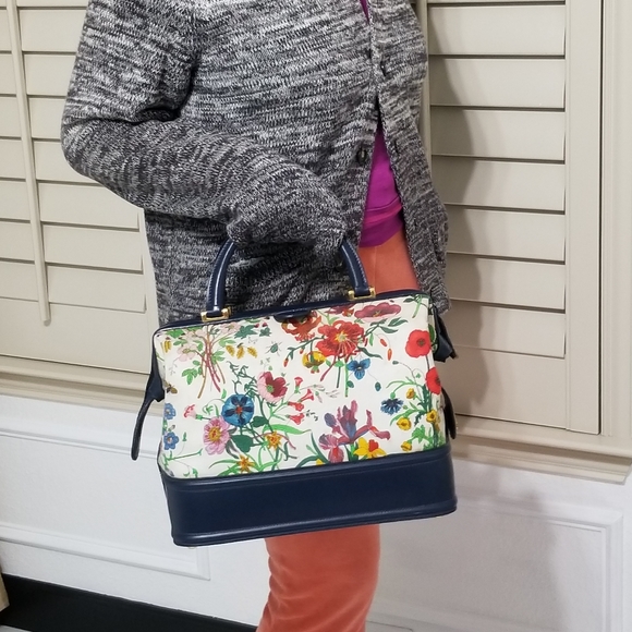 Vintage Rare Gucci White Flora Train case style Boston Vanity handbag - Picture 8 of 16